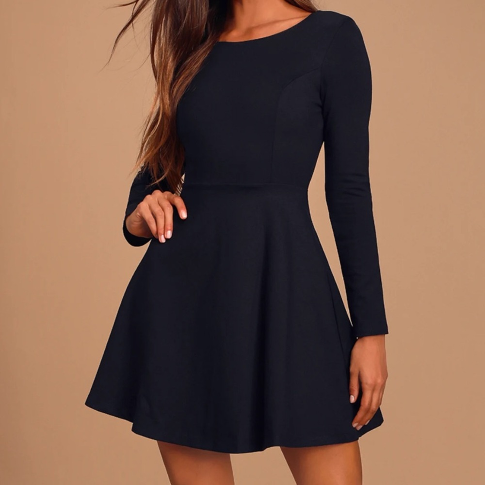 Lulu's Elegant Black Long Sleeve Dress